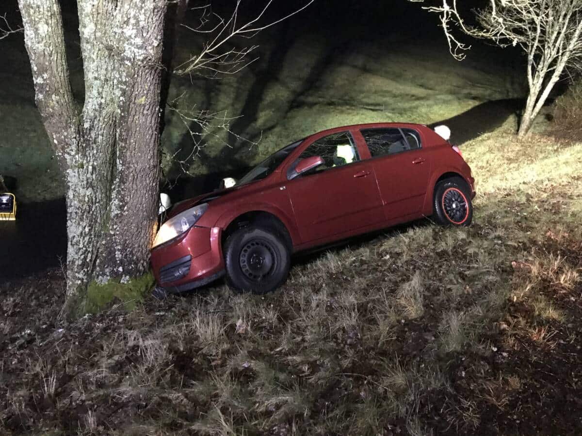 Unfallfahrzeug prallt gegen einen Baum