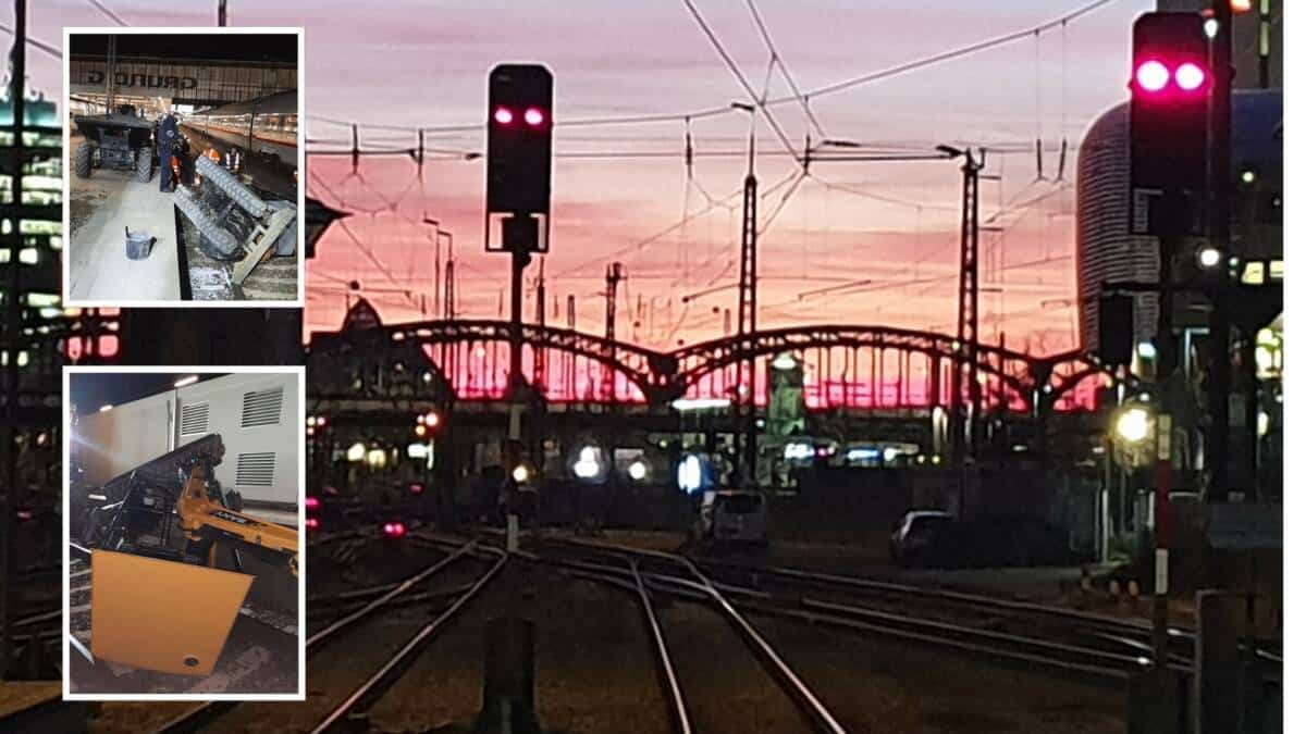 Am Münchner Hauptbahnhof fiel ein Kleinbagger bei Bauarbeiten ins Gleis.