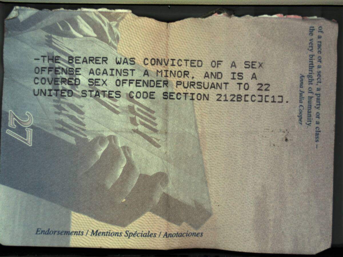 Die fehlende Seite aus dem Reisepass mit dem Vermerk der US-Behörden.