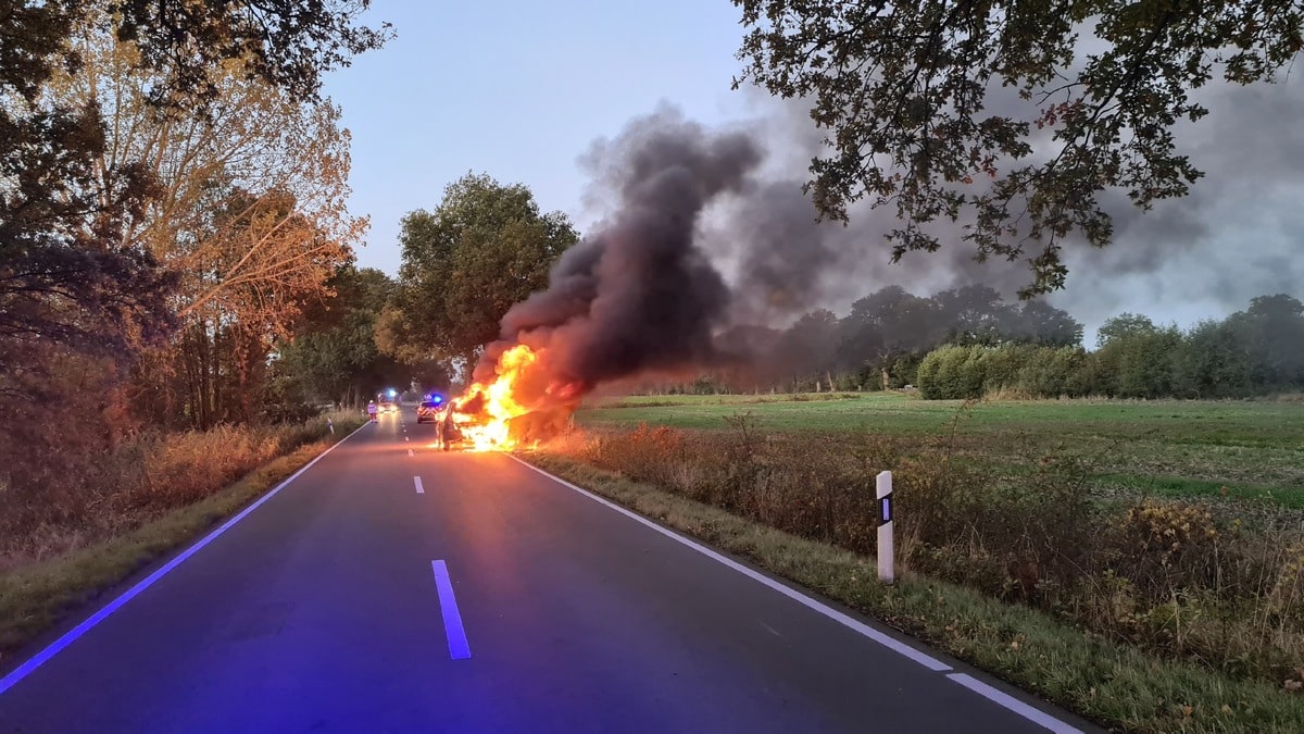 Hittbergen - Pkw kollidiert mit Reh und gerät in Brand