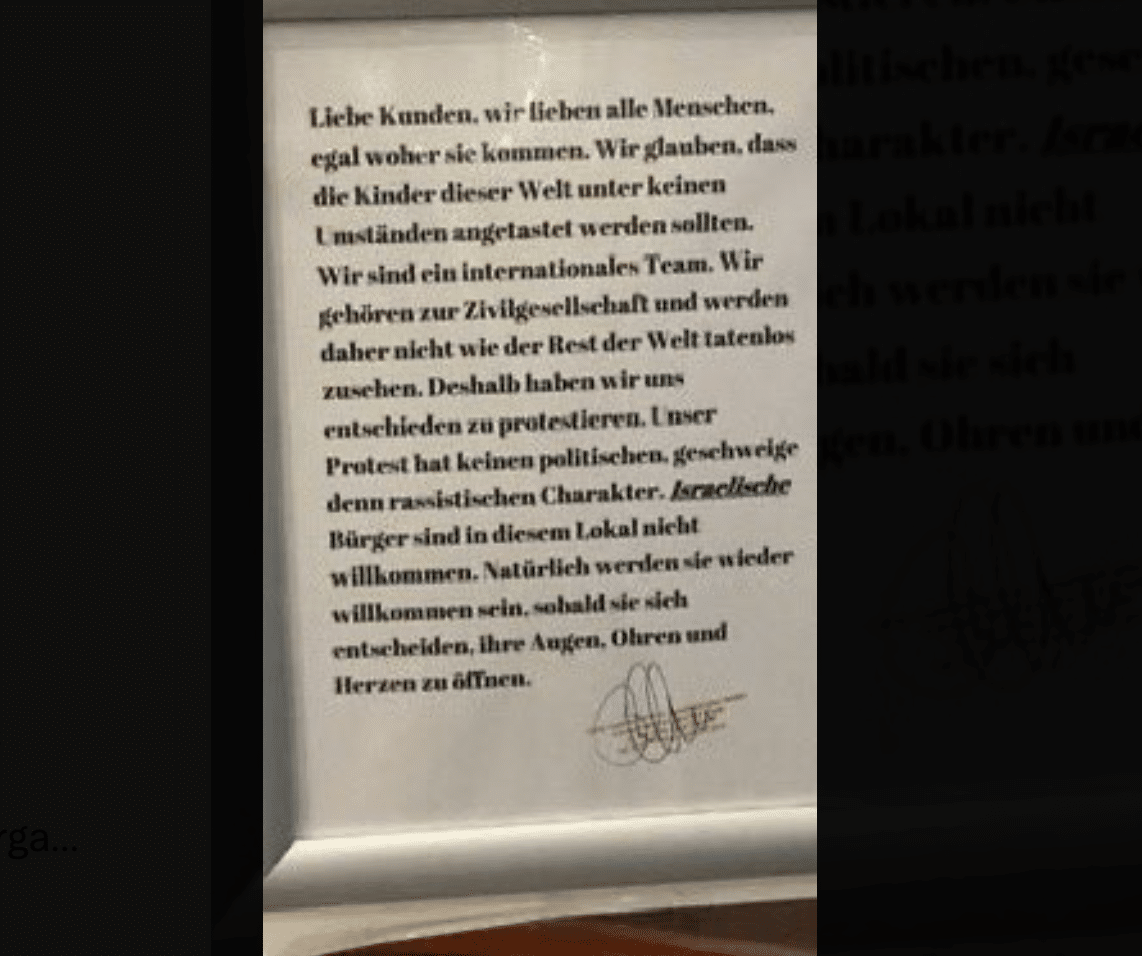 Fürth, Gastwirt verbietet Israelis Zutritt, Aushang, Antisemitismus, Polizei Fürth, Bayern, Dehoga, Israelische Botschaft, Ermittlungen