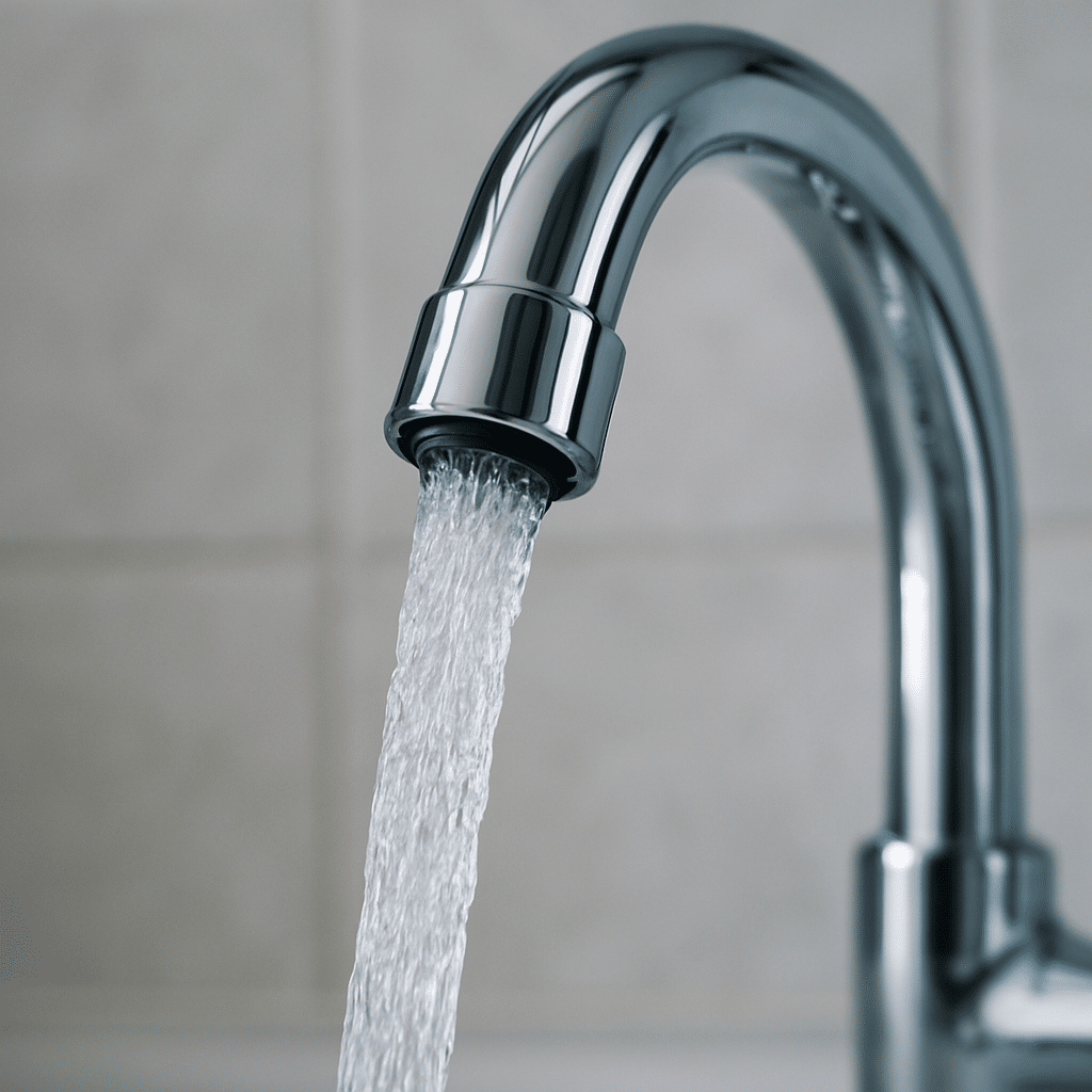 Chromitarmatur mit fließendem Wasser