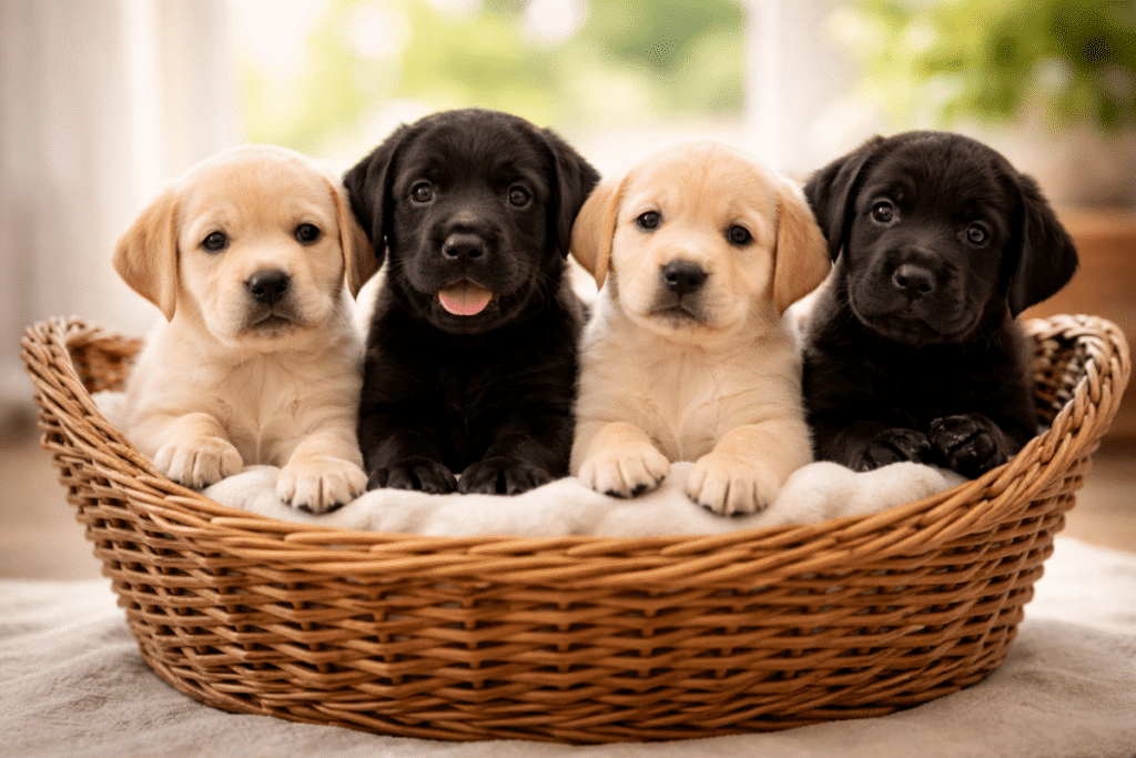 Süße Labradormischung im Korb