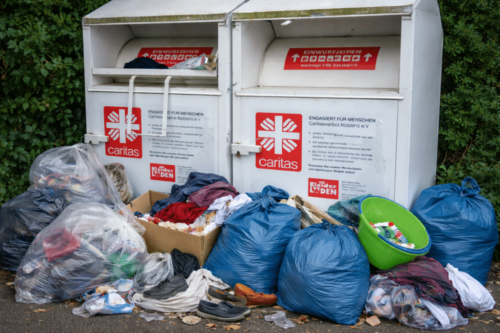 Caritas baut Altkleidercontainer in Koblenz ab