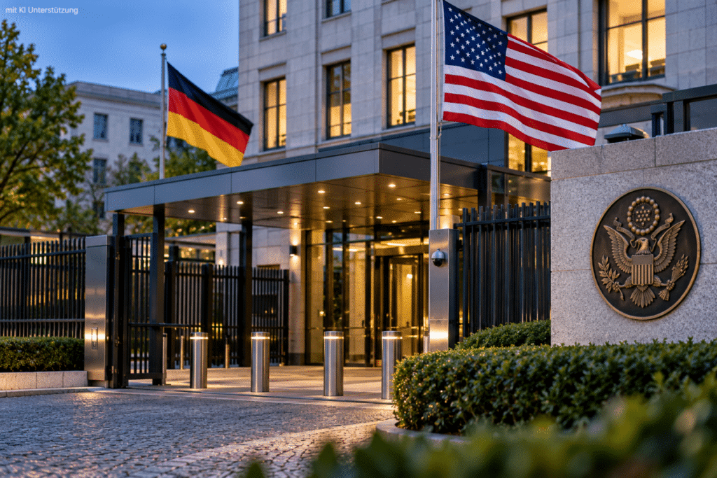 Diplomatischer Eingang bei Abendlicht