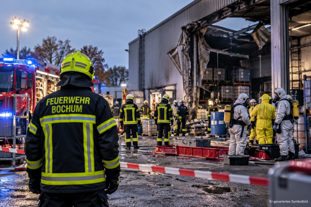 Feuerwehreinsatz am beschädigten Industriegelände