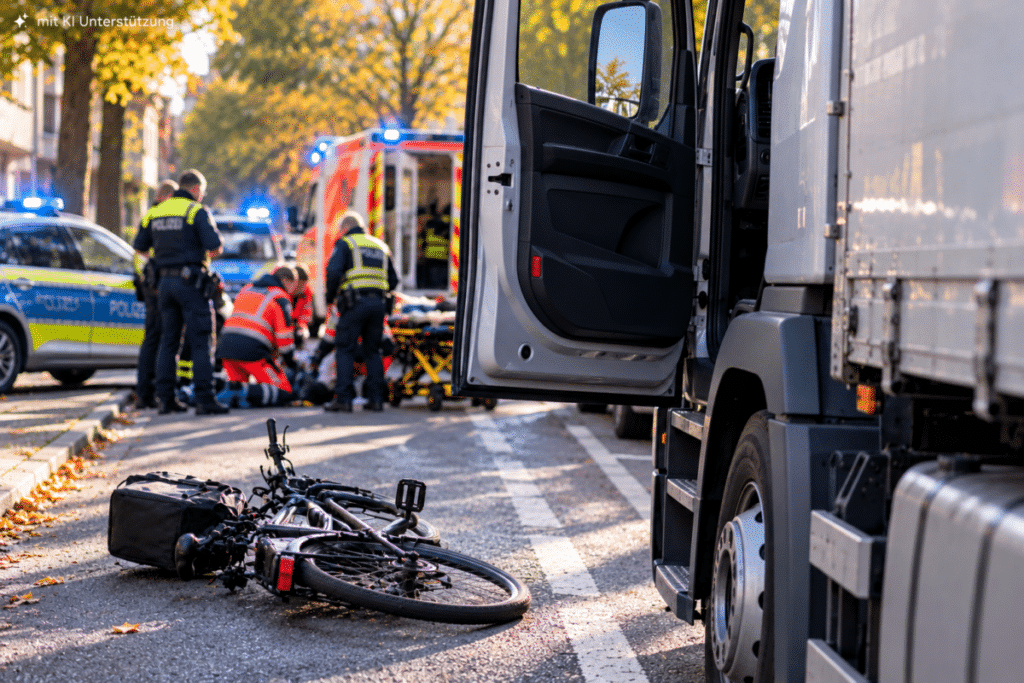Herbstlicher Unfall mit Fahrrad und Einsatzkräften