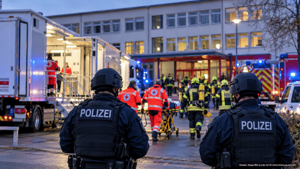 Koordinierter Einsatz vor dem Gebäude