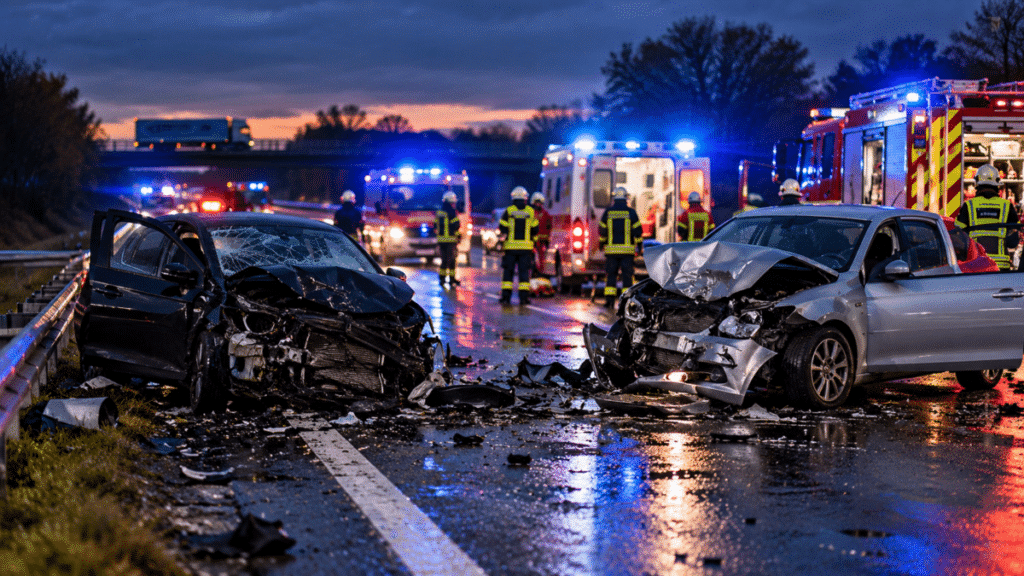 Nächtlicher Autobahnunfall bei Regen