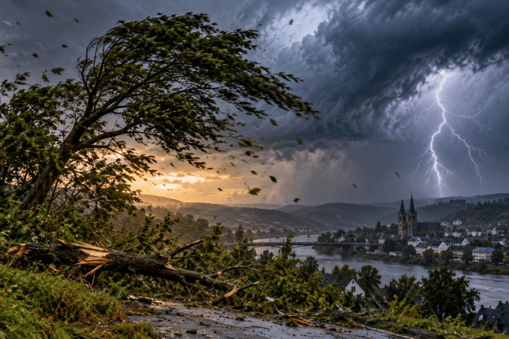 Sturm über Stadt und Fluss
